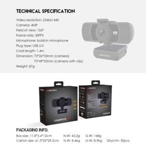 WEB KAMERA FANTECH QUAD HD 1440P 2K USB 2.0 LUMINUS C31 CRNA